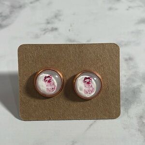 Handcrafted Little Piggy Stud Earrings in Rose Gold with Rubber Backs